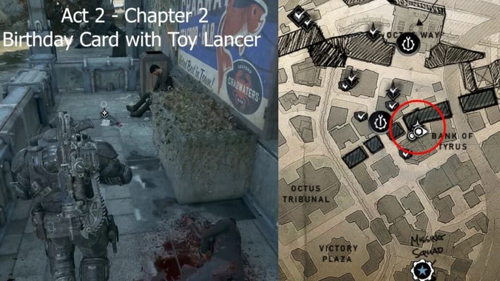 The Nerd Stash annotated gameplay capture of the Birthday Card with Toy Lancer riverside pickup