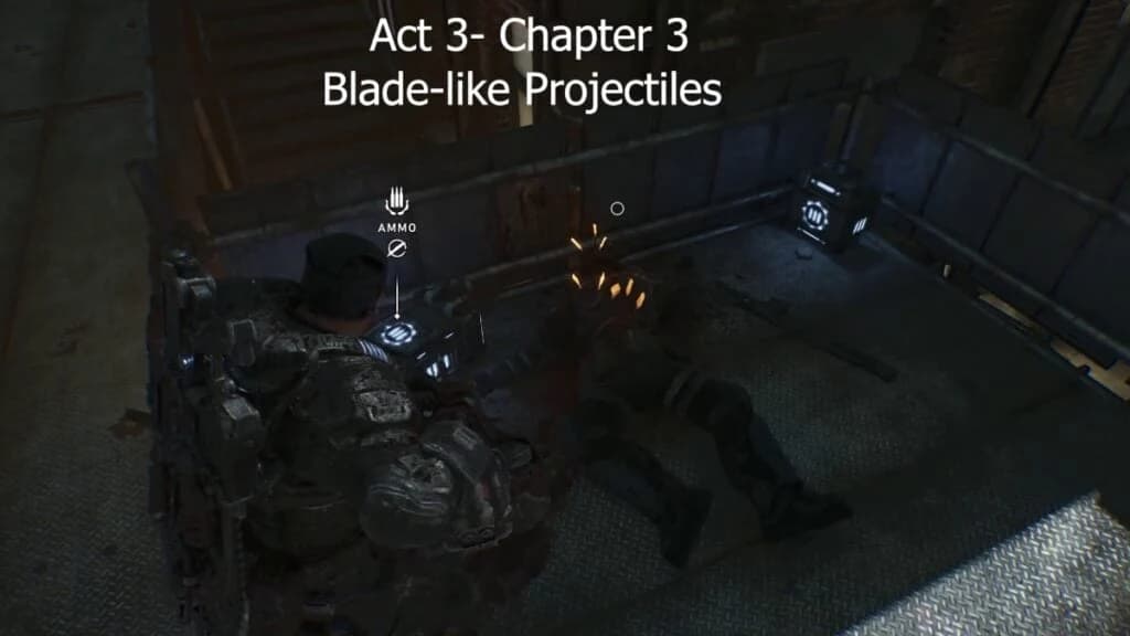 The Nerd Stash annotated gameplay capture of Blade-like Projectiles beside ammunition boxes