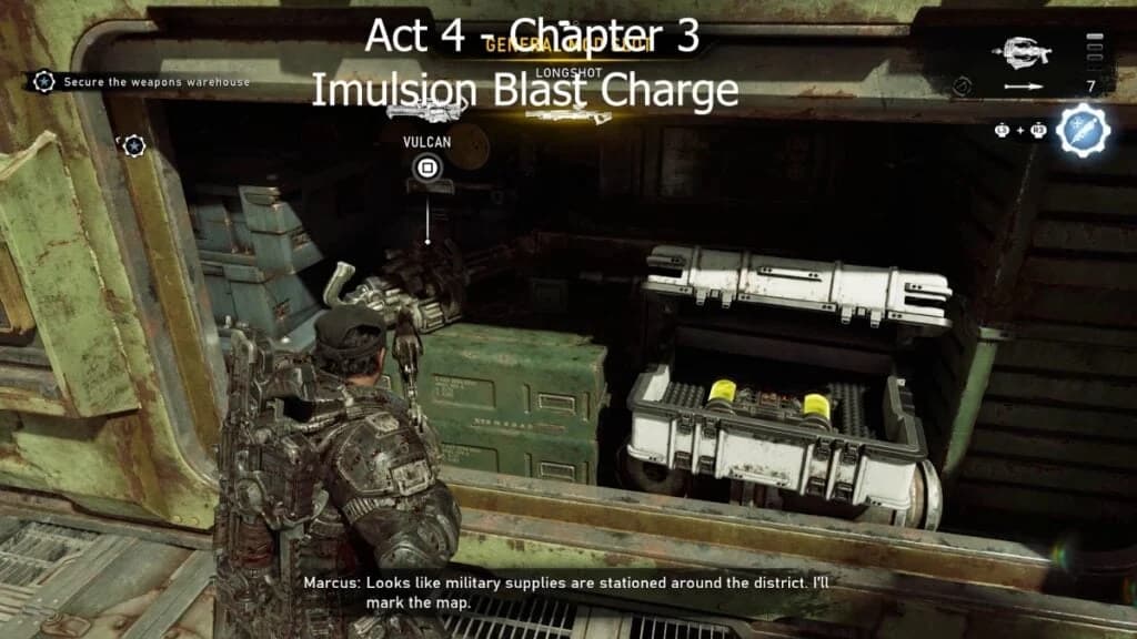 Annotated gameplay capture of the Imulsion Blast Charge pickup