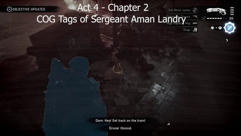 Annotated gameplay capture of Aman Landry’s tags at the train platform