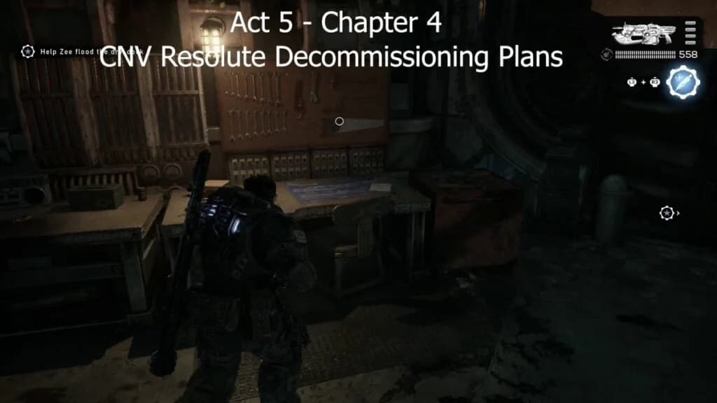 Annotated gameplay capture of Resolute’s decommissioning plans in the workshop