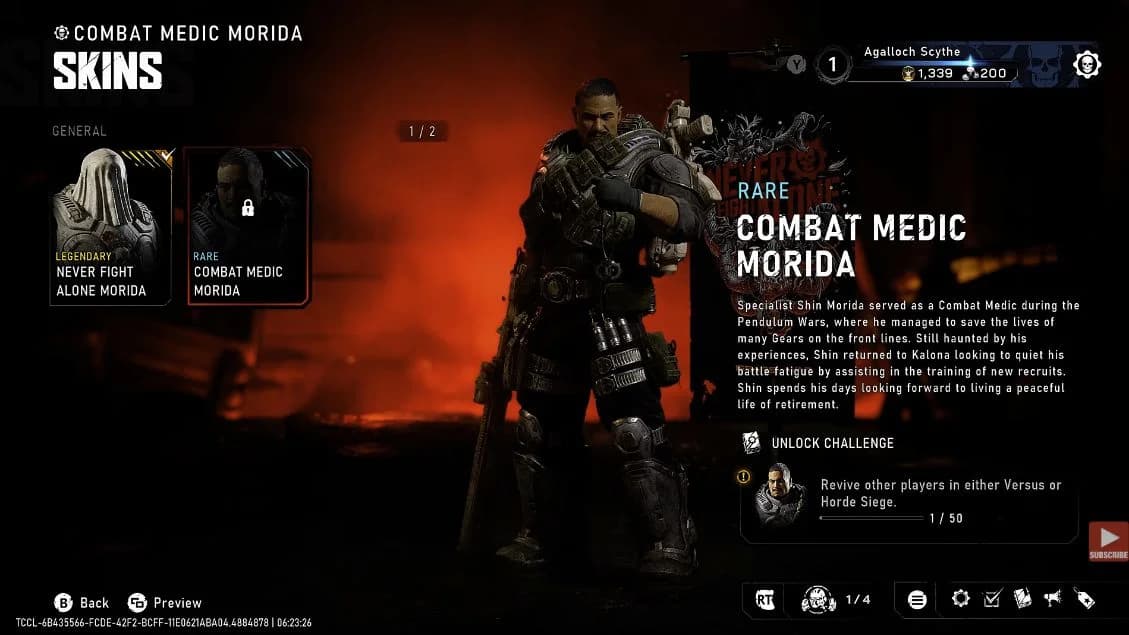 Morida’s model beside the Combat Medic biography.