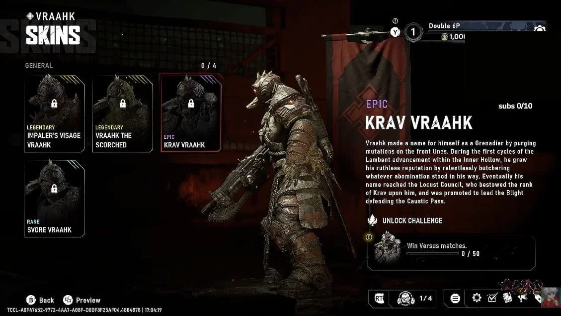 Krav Vraahk card with its 0/50 Versus-win counter