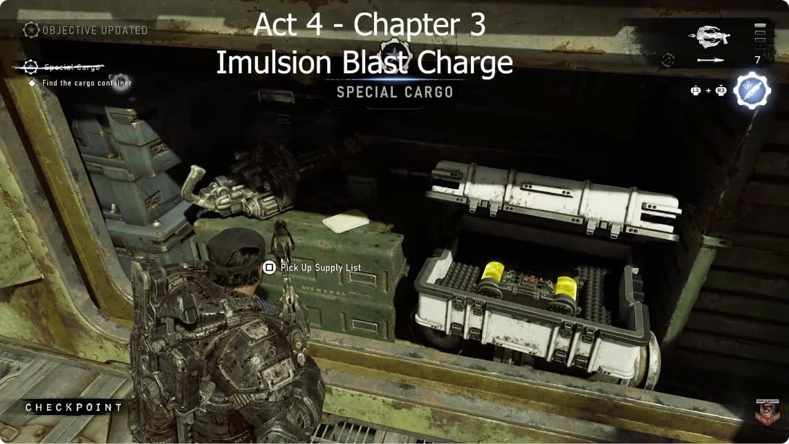 Objective Updated HUD crossing out Special Cargo beside a Supply List prompt