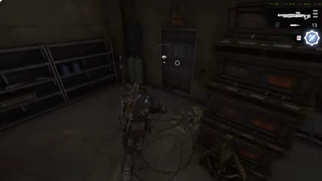 Metal door beside shelves
