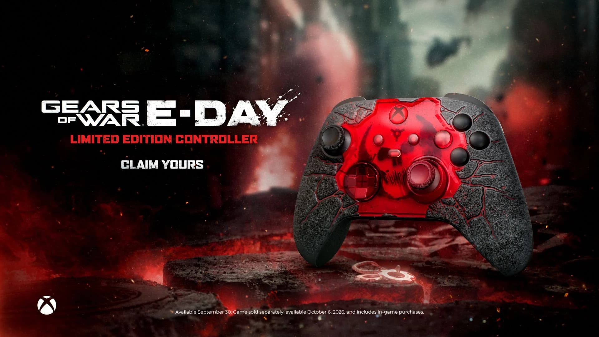 Crimson Omen controller with red cracks and a COG-tag battery door