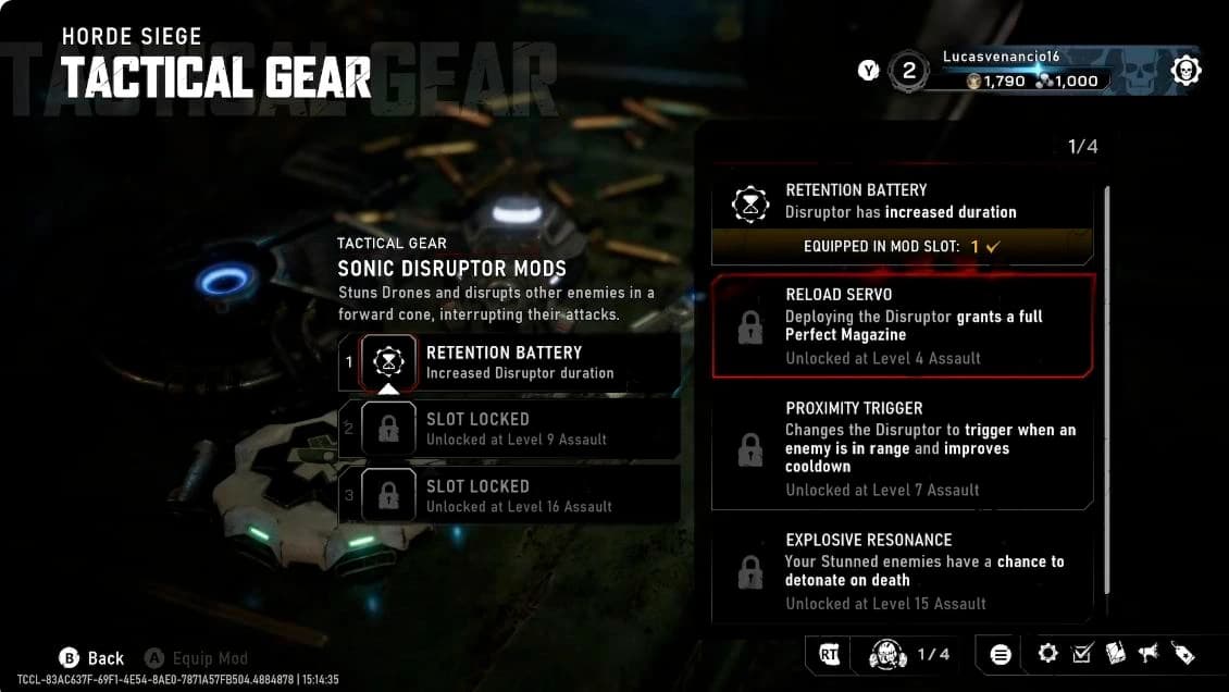 Assault Sonic Disruptor locks and mod effects