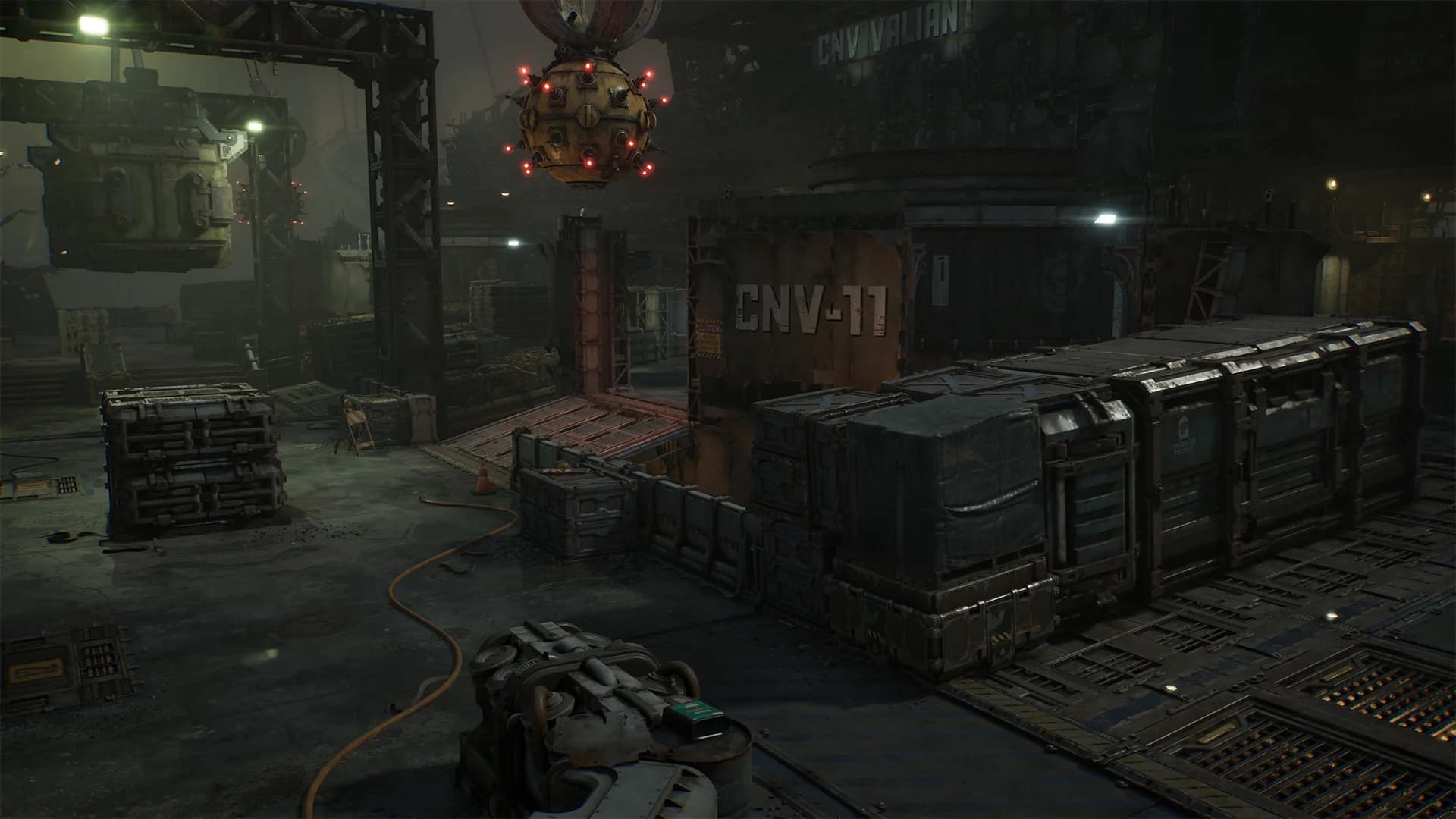 Cargo containers and industrial platforms on the Battleship Versus map