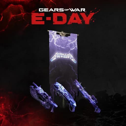 Metallica banner and three purple weapon finishes in official Steam artwork