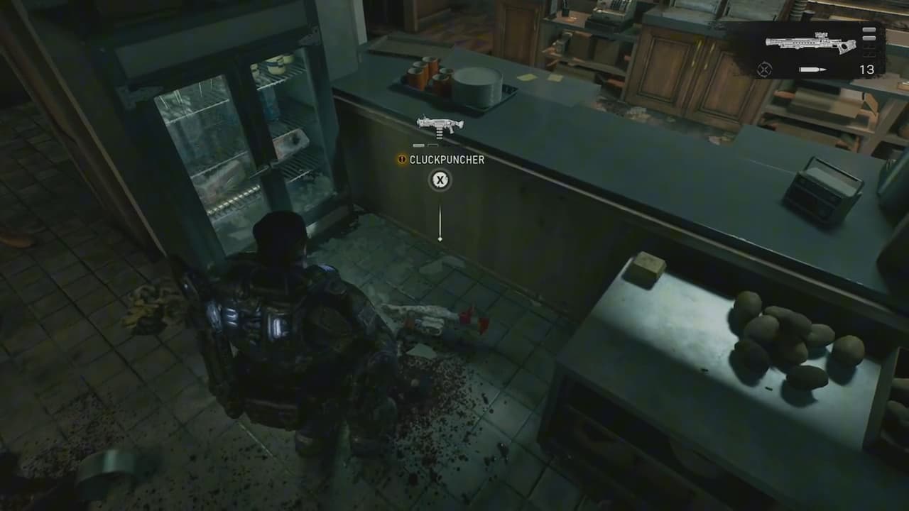 CLUCKPUNCHER pickup beside a restaurant refrigerator