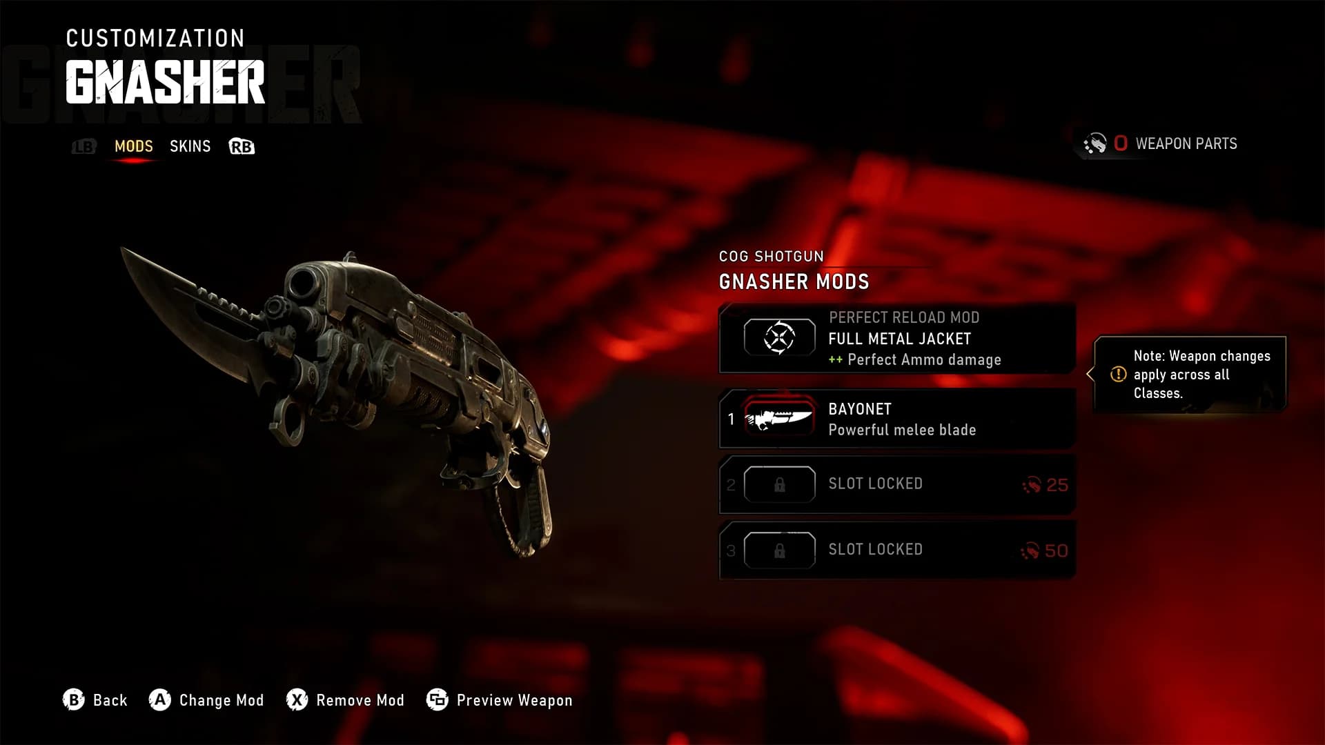 The Gnasher shown in the official E-Day weapon modification interface